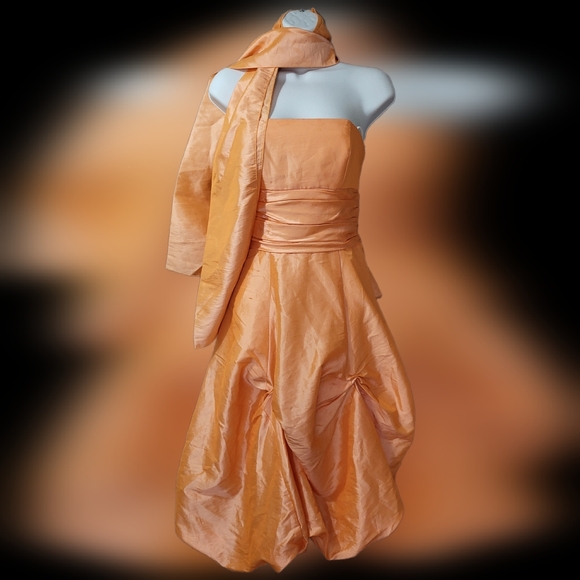 🎃ORANGE STRAPLESS RUFFLE PROM, HOMECOMING DRESS 90s does 50s Halloween - Picture 1 of 16